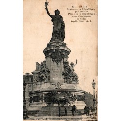 Carte postale ancienne de la statue de la République place de la République à Paris oblitérée en 1937