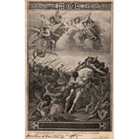 Carte postale ancienne du Panthéon de Paris représentant le Vœu de Clovis à la bataille de Tolbiac