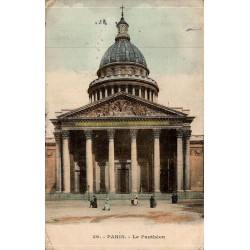 Carte postale ancienne du Panthéon de Paris avec façade monumentale colorisée, voyagée en 1906.