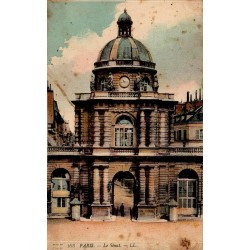 Carte postale ancienne colorisée du Sénat de Paris au Palais du Luxembourg avec correspondance datée de 1918.