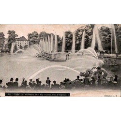 Carte postale ancienne des Grandes Eaux de Neptune dans le parc du château de Versailles avec de nombreux visiteurs.