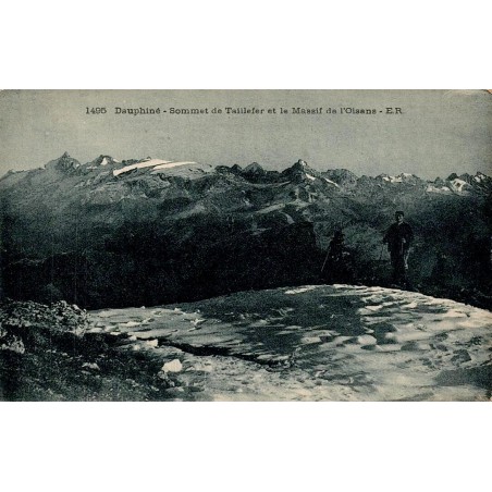 Carte postale ancienne du sommet du Taillefer avec vue sur le massif de l'Oisans et des alpinistes.
