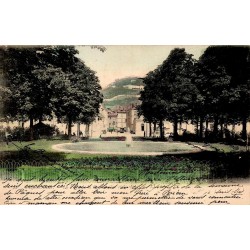 Carte postale ancienne du Jardin de Ville de Grenoble avec bassin, colorisée et circulée en 1904.