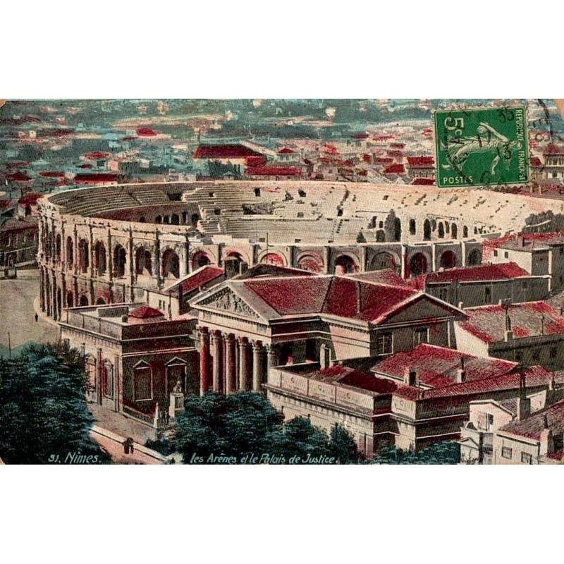 Carte postale ancienne Nîmes Arènes et Palais de Justice – Patrimoine