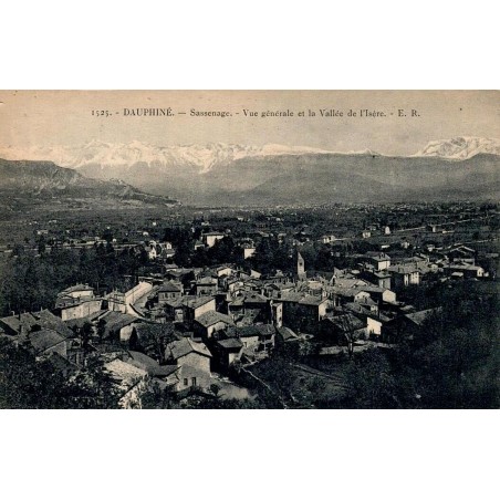 Carte postale ancienne de Sassenage avec vue générale sur le village et la vallée de l’Isère en 1921