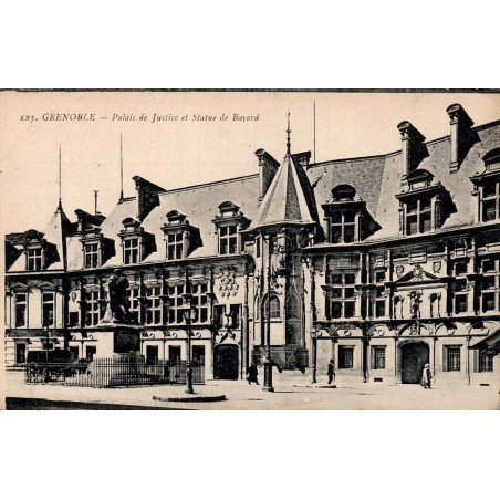 Carte postale ancienne de Grenoble représentant le Palais de Justice et la statue de Bayard