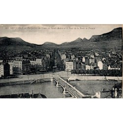 Carte postale ancienne de Grenoble montrant le Cours Saint-André et le pont de la Porte de France