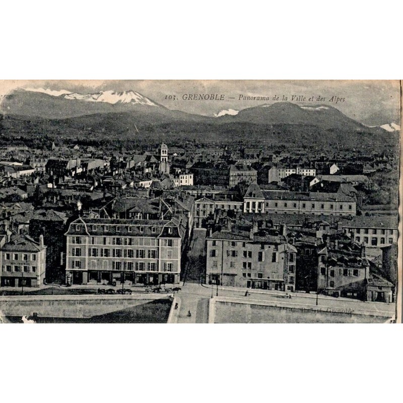 Carte postale ancienne de Grenoble avec panorama de la ville et des Alpes au début du XXᵉ siècle